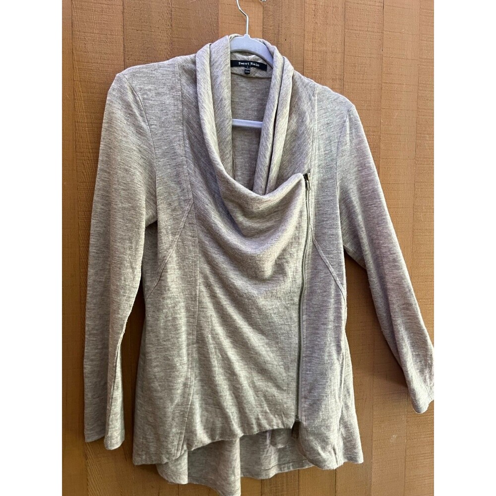 womens size large Sweet Rain cardigan sweater brown oatmeal zipper top shirt